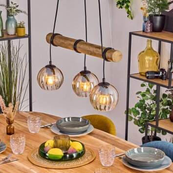 Koyoto Hanglamp, Kogellampje, Hanglamp Natuurlijke kleuren, Zwart, 3-lichts