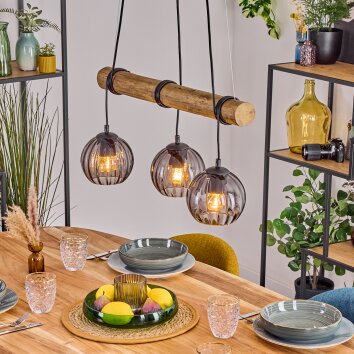 Koyoto Hanglamp, Kogellampje, Hanglamp Natuurlijke kleuren, Zwart, 3-lichts