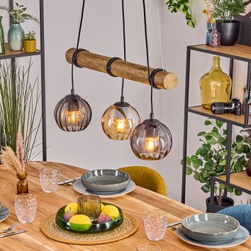 Koyoto Hanglamp, Kogellampje, Hanglamp Natuurlijke kleuren, Zwart, 3-lichts
