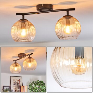 Koyoto Plafondlamp, Kogellampje Amber, Duidelijk, 2-lichts