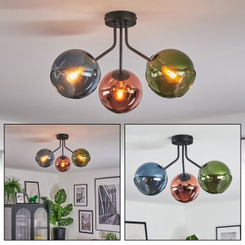 Koyoto Plafondlamp, Kogellampje 42 cm Blauw, Groen, Koperkleurig, 3-lichts