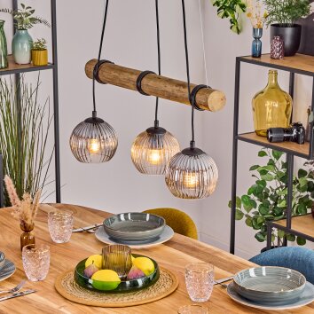 Koyoto Hanglamp, Kogellampje, Hanglamp Natuurlijke kleuren, Zwart, 3-lichts