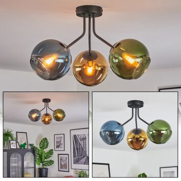 Koyoto Plafondlamp, Kogellampje Blauw, Goud, Groen, 3-lichts
