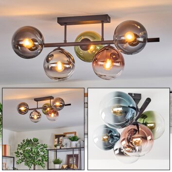 Gastor Plafondlamp, Kogellampje Blauw, Chroom, Groen, Duidelijk, Koperkleurig, Rookkleurig, 5-lichts