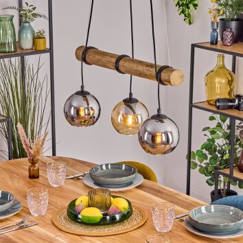 Koyoto Hanglamp, Kogellampje, Hanglamp Natuurlijke kleuren, Zwart, 3-lichts