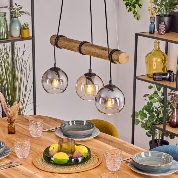 Koyoto Hanglamp, Kogellampje, Hanglamp Natuurlijke kleuren, Zwart, 3-lichts