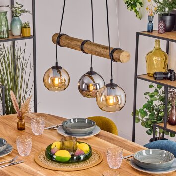 Koyoto Hanglamp, Kogellampje, Hanglamp Natuurlijke kleuren, Zwart, 3-lichts