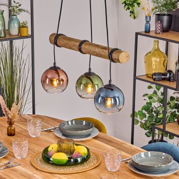 Koyoto Hanglamp, Kogellampje, Hanglamp Natuurlijke kleuren, Zwart, 3-lichts