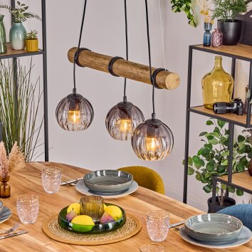 Koyoto Hanglamp, Kogellampje, Hanglamp Natuurlijke kleuren, Zwart, 3-lichts