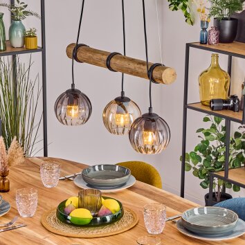 Koyoto Hanglamp, Kogellampje, Hanglamp Natuurlijke kleuren, Zwart, 3-lichts