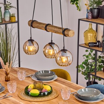 Koyoto Hanglamp, Kogellampje, Hanglamp Natuurlijke kleuren, Zwart, 3-lichts