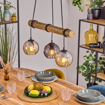 Koyoto Hanglamp, Kogellampje, Hanglamp Natuurlijke kleuren, Zwart, 3-lichts