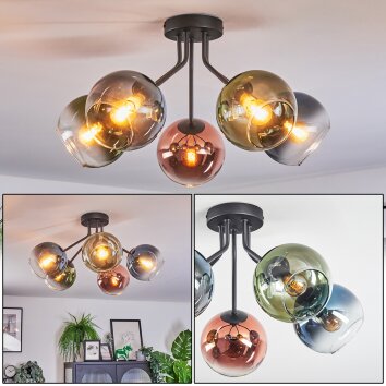 Koyoto Plafondlamp, Kogellampje 52 cm Blauw, Groen, Duidelijk, Koperkleurig, 5-lichts