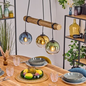 Koyoto Hanglamp, Kogellampje, Hanglamp Natuurlijke kleuren, Zwart, 3-lichts