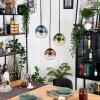 Gastor Hanglamp, Kogellampje, Hanglamp Blauw, Groen, Duidelijk, Koperkleurig, 3-lichts