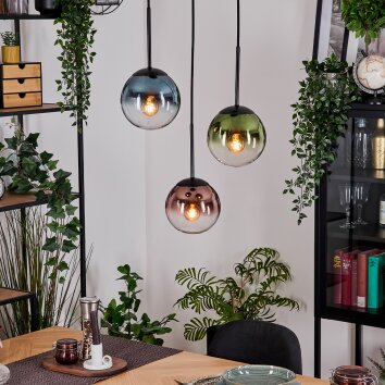 Gastor Hanglamp, Kogellampje, Hanglamp Blauw, Groen, Duidelijk, Koperkleurig, 3-lichts