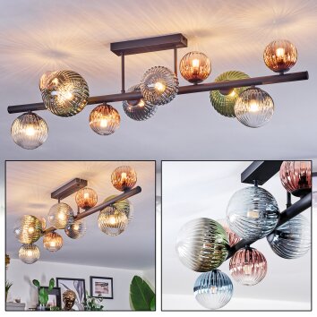 Chehalis Plafondlamp, Kogellampje Blauw, Groen, Duidelijk, Koperkleurig, 10-lichts