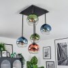 Koyoto Plafondlamp, Kogellampje Blauw, Groen, Duidelijk, Koperkleurig, 5-lichts