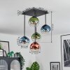 Koyoto Plafondlamp, Kogellampje Blauw, Groen, Duidelijk, Koperkleurig, 5-lichts