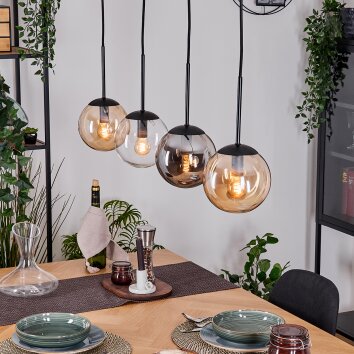 Gastor Hanglamp, Kogellampje, Hanglamp Amber, Duidelijk, Rookkleurig, 4-lichts