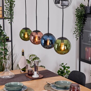 Gastor Hanglamp, Kogellampje, Hanglamp Blauw, Groen, Koperkleurig, 4-lichts