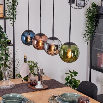 Gastor Hanglamp, Kogellampje, Hanglamp Blauw, Chroom, Groen, Koperkleurig, Rookkleurig, 4-lichts