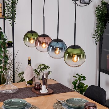 Gastor Hanglamp, Kogellampje, Hanglamp Blauw, Groen, Duidelijk, Koperkleurig, 4-lichts