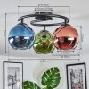 Koyoto Plafondlamp, Kogellampje 37 cm Blauw, Groen, Koperkleurig, 3-lichts