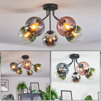Gastor Plafondlamp, Kogellampje 52 cm Blauw, Chroom, Groen, Duidelijk, Koperkleurig, Rookkleurig, 5-lichts