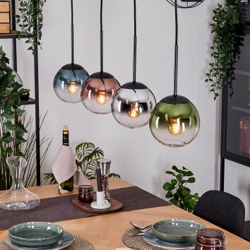 Gastor Hanglamp, Kogellampje, Hanglamp Blauw, Chroom, Groen, Duidelijk, Koperkleurig, Rookkleurig, 4-lichts