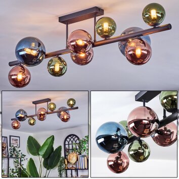 Chehalis Plafondlamp, Kogellampje Blauw, Groen, Koperkleurig, 10-lichts