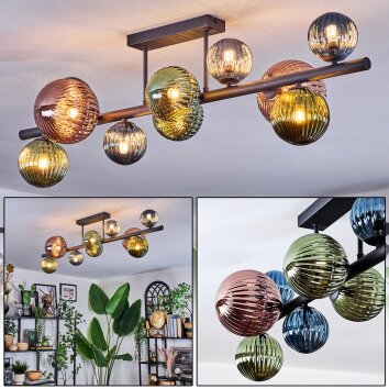 Chehalis Plafondlamp, Kogellampje Blauw, Groen, Koperkleurig, 10-lichts