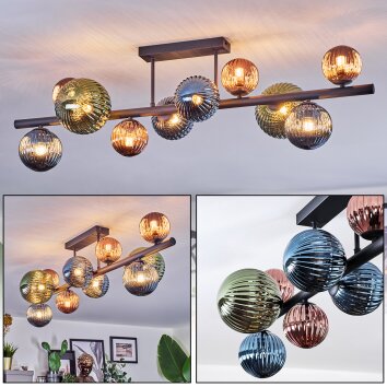 Chehalis Plafondlamp, Kogellampje Blauw, Groen, Koperkleurig, 10-lichts