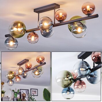 Chehalis Plafondlamp, Kogellampje Blauw, Groen, Duidelijk, Koperkleurig, 10-lichts