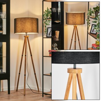 Flemming Staande lamp Hout donker, Zwart, 1-licht