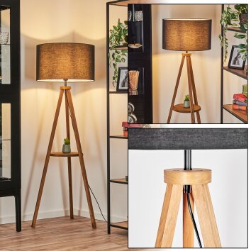 Flemming Staande lamp Hout donker, Zwart, 1-licht