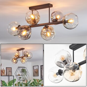 Ripoll Plafondlamp, Kogellampje Amber, Duidelijk, Rookkleurig, 6-lichts