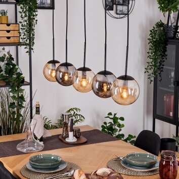 Gastor Hanglamp, Kogellampje, Hanglamp Amber, Rookkleurig, 5-lichts
