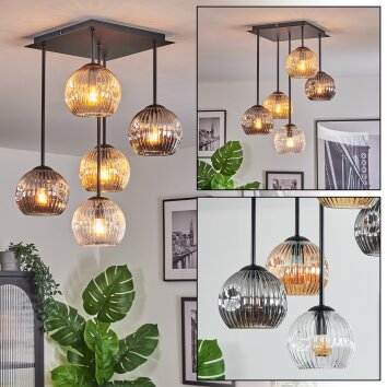 Ripoll Plafondlamp, Kogellampje Amber, Duidelijk, Rookkleurig, 5-lichts