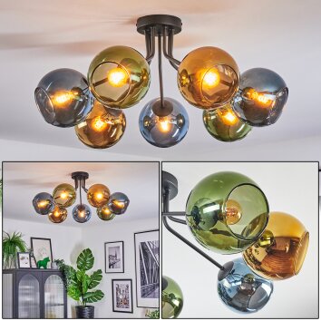 Koyoto Plafondlamp, Kogellampje 82 cm Blauw, Goud, Groen, 7-lichts