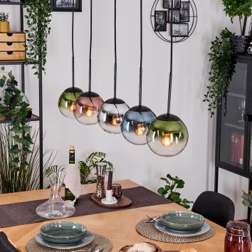 Gastor Hanglamp, Kogellampje, Hanglamp Blauw, Chroom, Groen, Duidelijk, Koperkleurig, Rookkleurig, 5-lichts