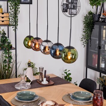 Gastor Hanglamp, Kogellampje, Hanglamp Blauw, Chroom, Groen, Koperkleurig, Rookkleurig, 5-lichts