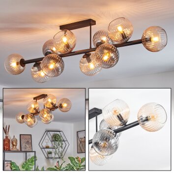 Koyoto Plafondlamp, Kogellampje Amber, Duidelijk, Rookkleurig, 10-lichts