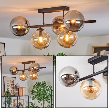 Gastor Plafondlamp, Kogellampje Amber, Rookkleurig, 5-lichts