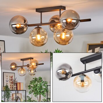 Gastor Plafondlamp, Kogellampje Amber, Duidelijk, Rookkleurig, 5-lichts