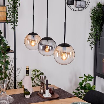 Gastor Hanglamp, Kogellampje, Hanglamp Amber, Duidelijk, Rookkleurig, 3-lichts