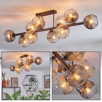 Ripoll Plafondlamp, Kogellampje Amber, Duidelijk, Rookkleurig, 10-lichts