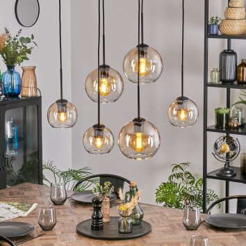 Koyoto Hanglamp, Kogellampje, Hanglamp Amber, Duidelijk, 6-lichts