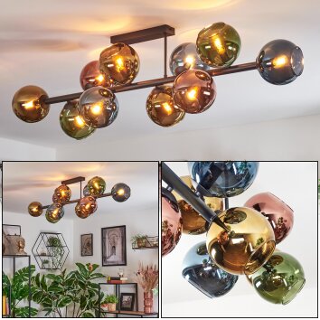 Koyoto Plafondlamp, Kogellampje Blauw, Goud, Groen, Koperkleurig, 10-lichts