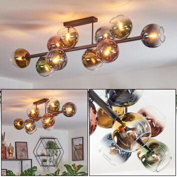 Koyoto Plafondlamp, Kogellampje Blauw, Goud, Groen, Duidelijk, Koperkleurig, 10-lichts